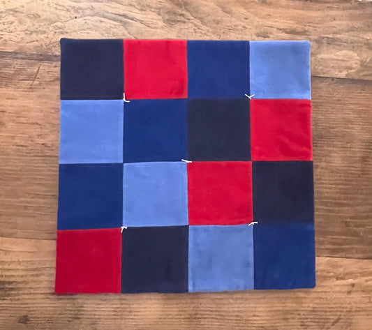 Hand-tied patchwork mini quilt